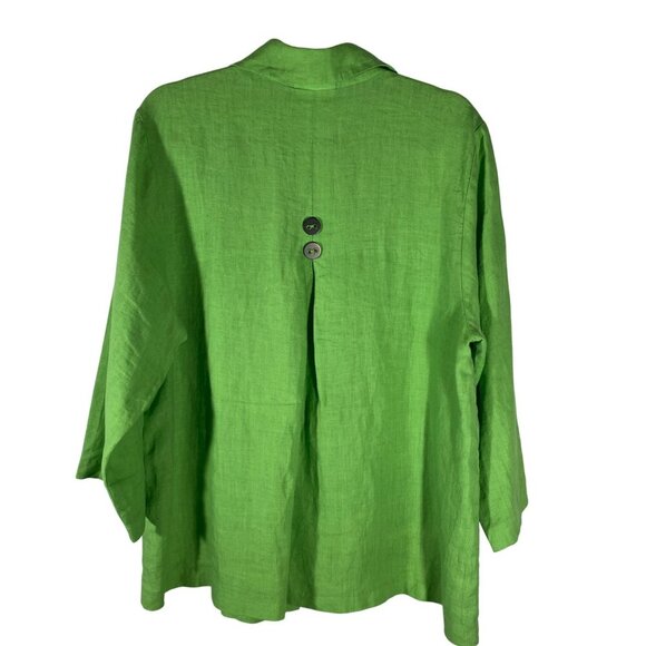 Habitat Button-Front Green Linen tunic Jacket top L USA Lightweight 3/4 Sleeve - Picture 2 of 8